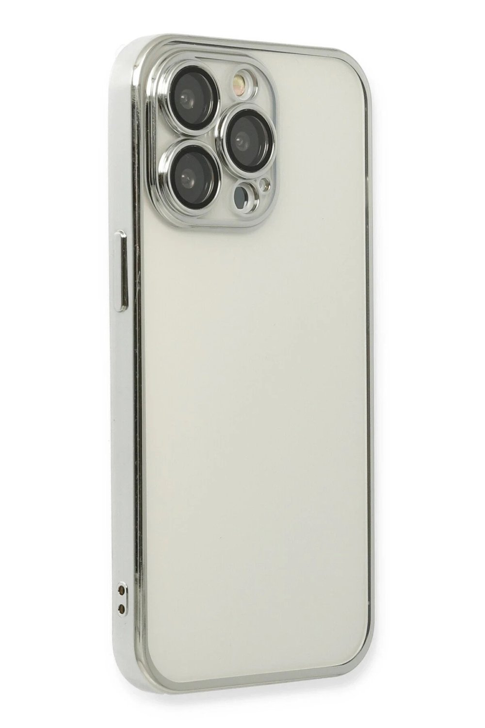 Mey İthalat®  iPhone 13 Pro Kılıf  Lensli Silikon - Gümüş