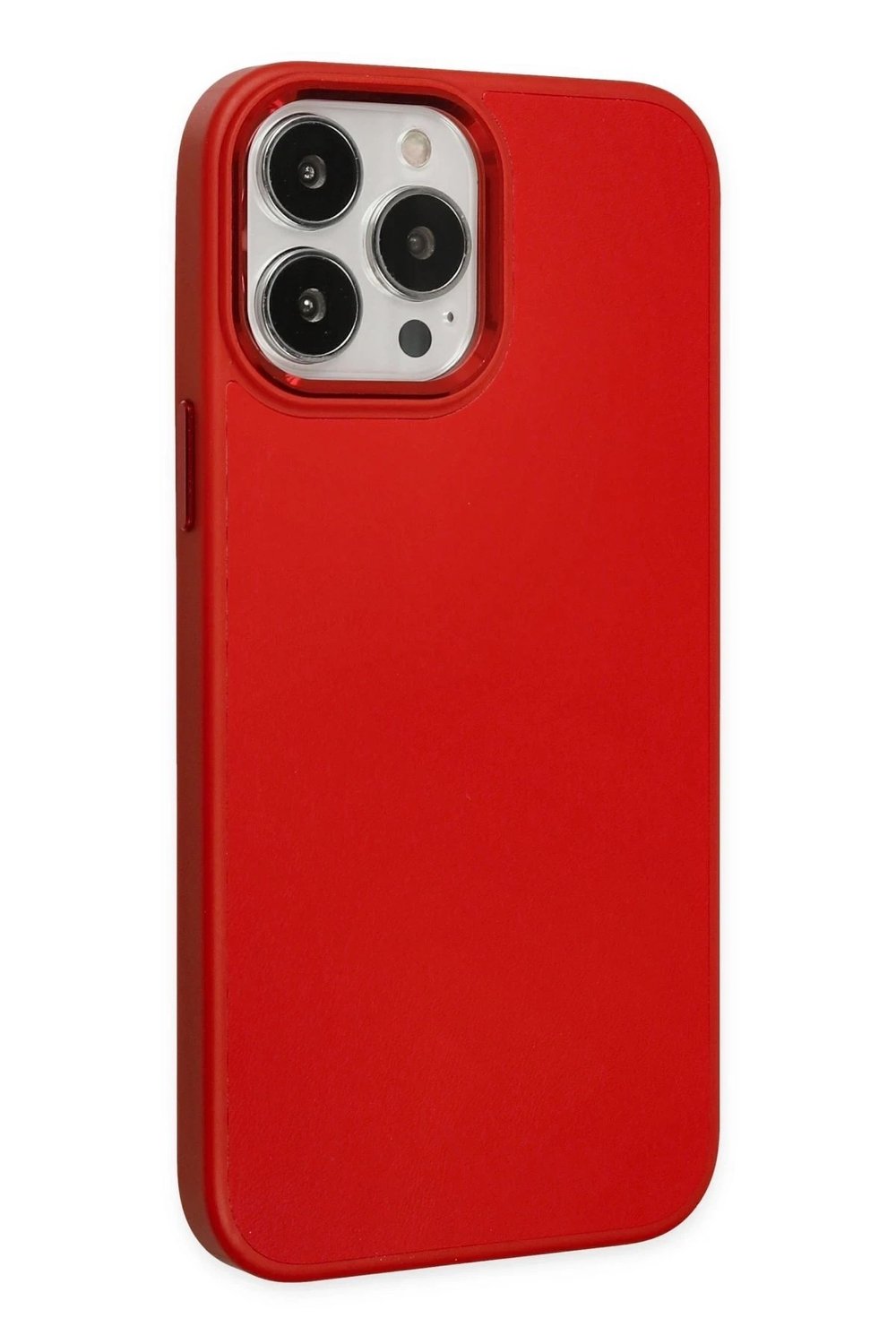 Mey İthalat®  iPhone 13 Pro Kılıf Asya Deri Silikon - Kırmızı
