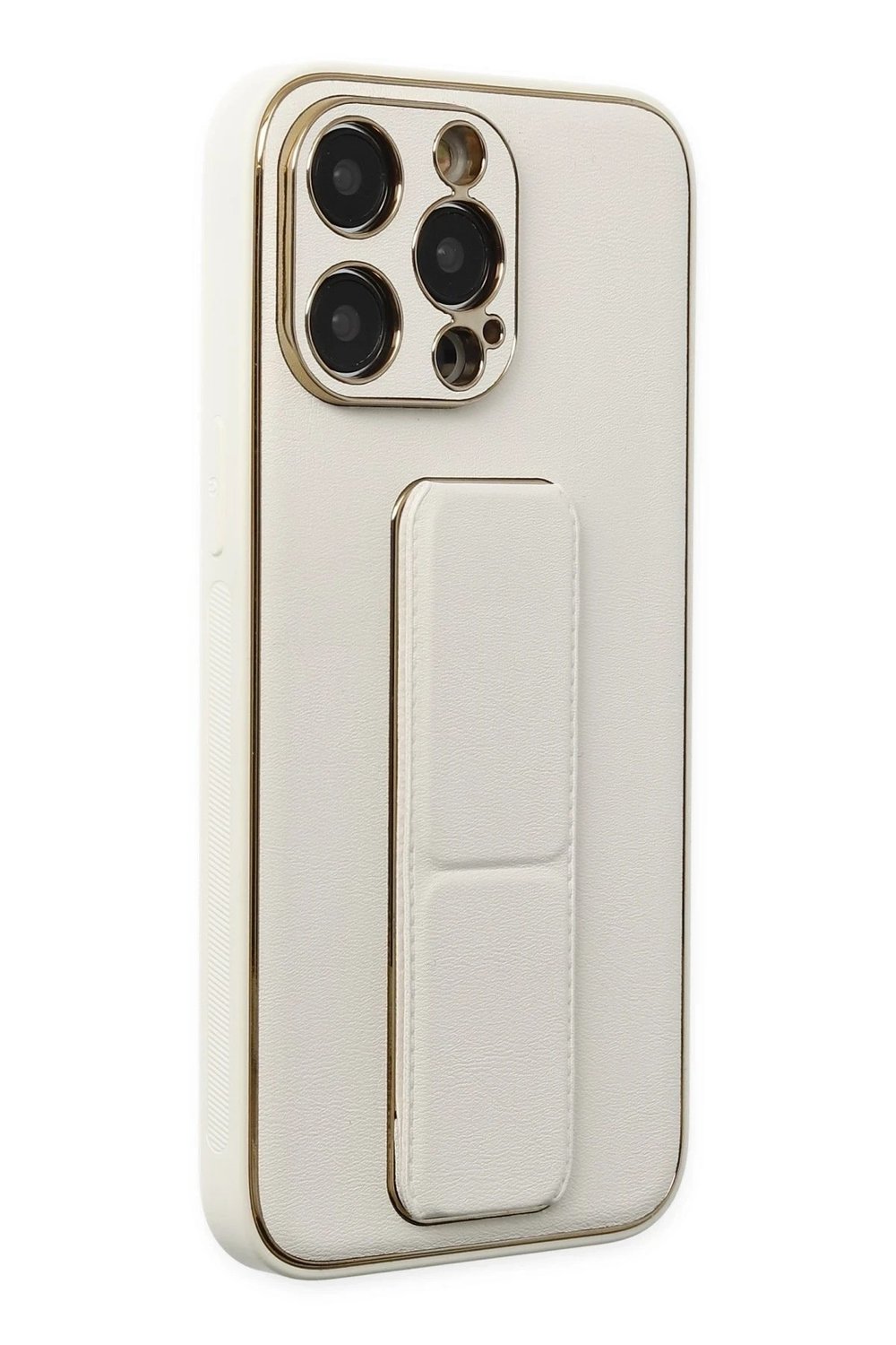 Mey İthalat®  iPhone 13 Pro Kılıf Coco Deri Standlı Kapak - Beyaz