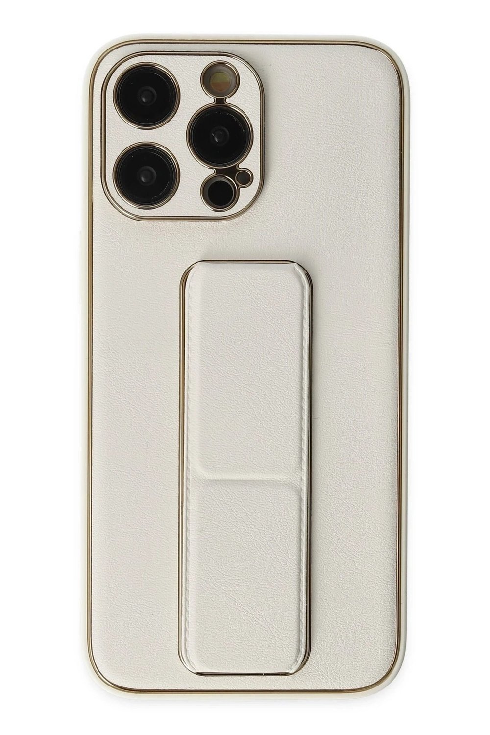 Mey İthalat®  iPhone 13 Pro Kılıf Coco Deri Standlı Kapak - Beyaz