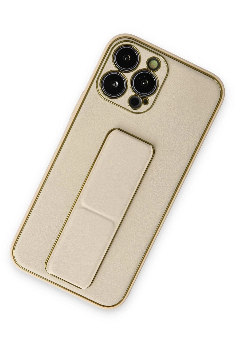 Mey İthalat®  iPhone 13 Pro Kılıf Coco Deri Standlı Kapak - Gold