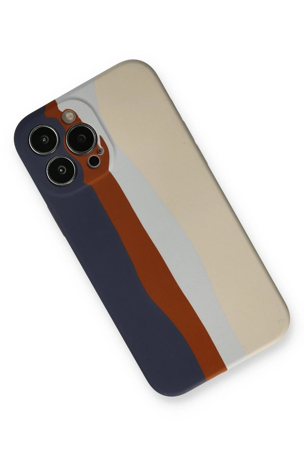 Mey İthalat®  iPhone 13 Pro Kılıf Ebruli Lansman Silikon - Lacivert-Krem
