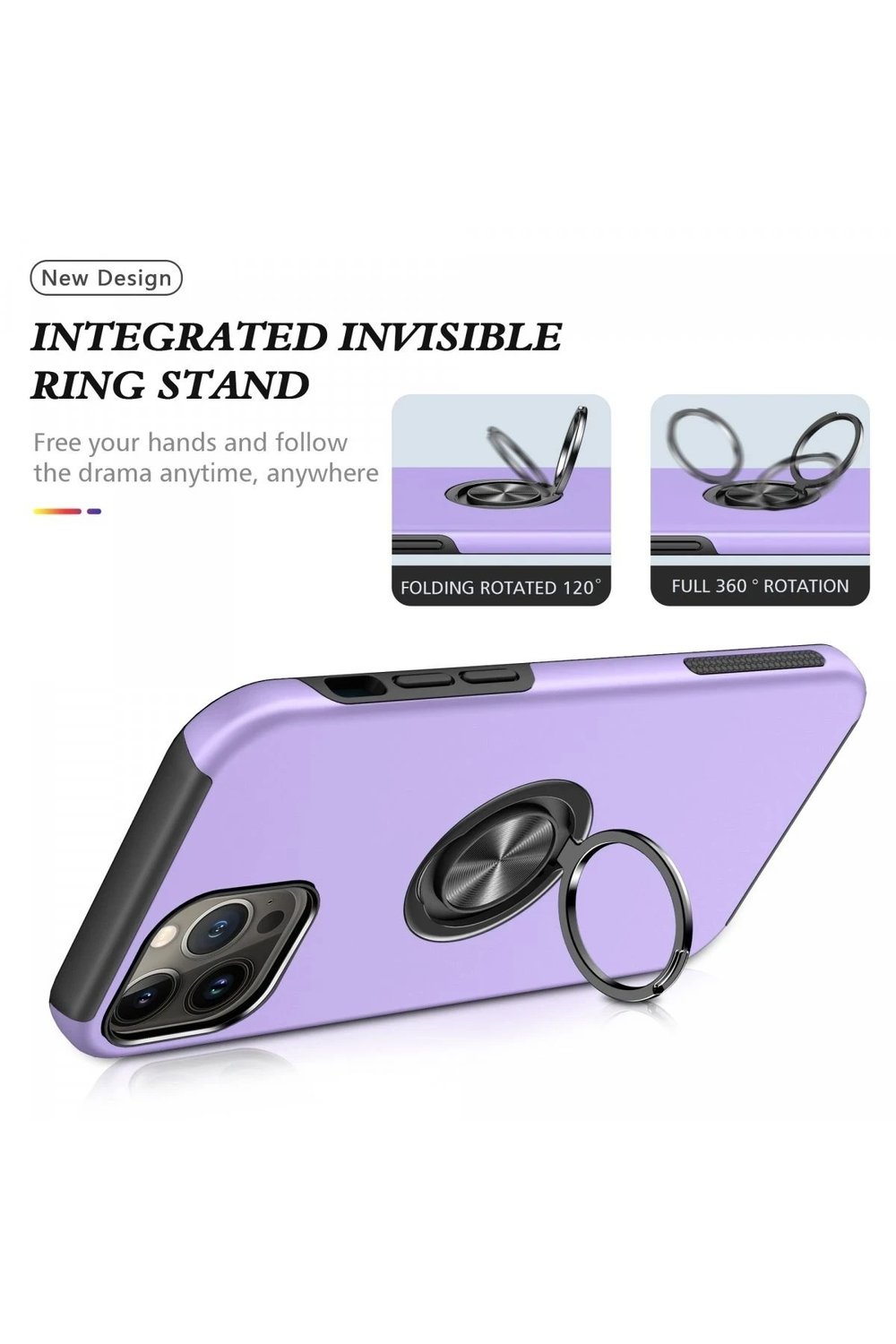 Mey İthalat®  iPhone 13 Pro Kılıf Elit Yüzüklü Kapak - Mor