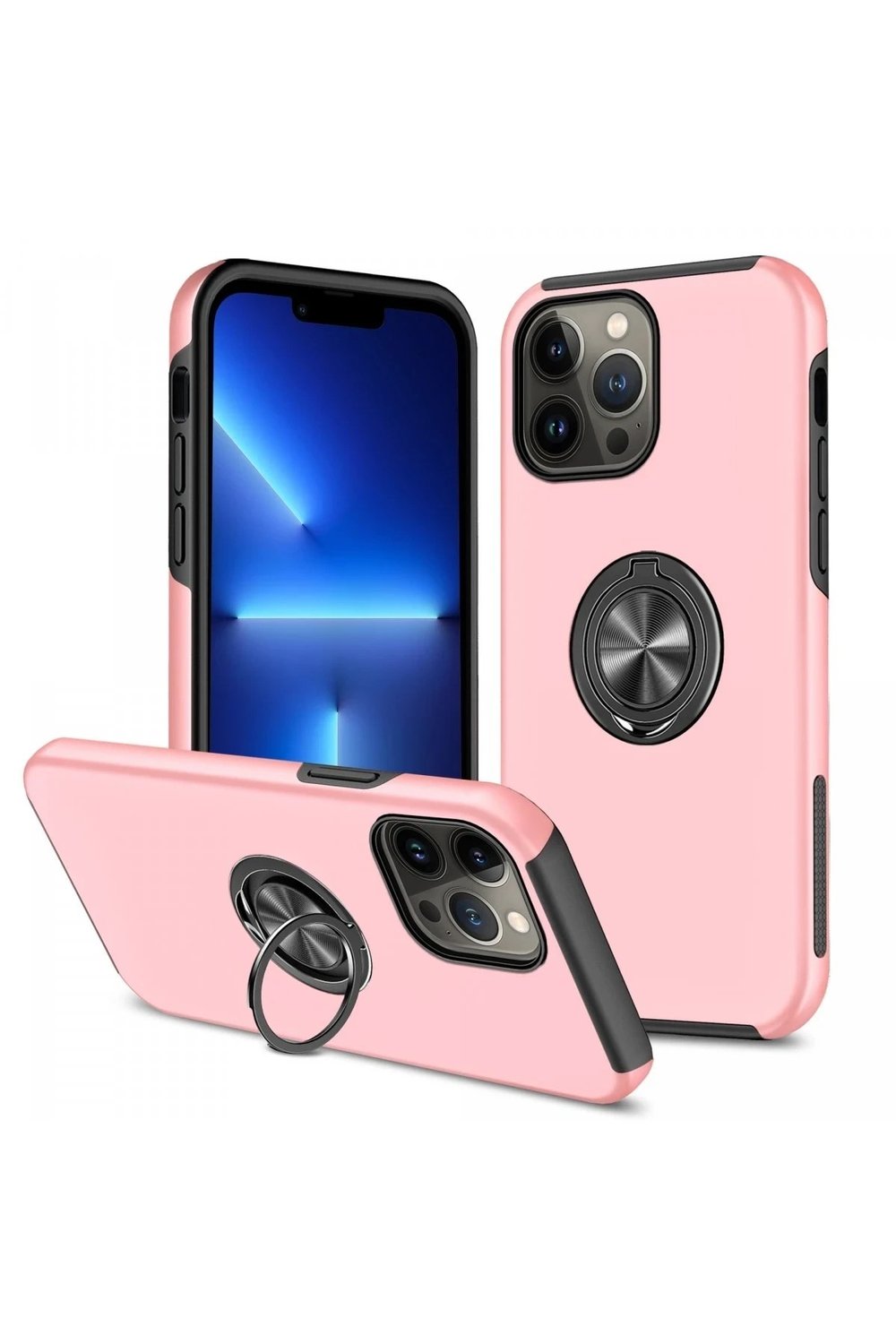 Mey İthalat®  iPhone 13 Pro Kılıf Elit Yüzüklü Kapak - Pembe