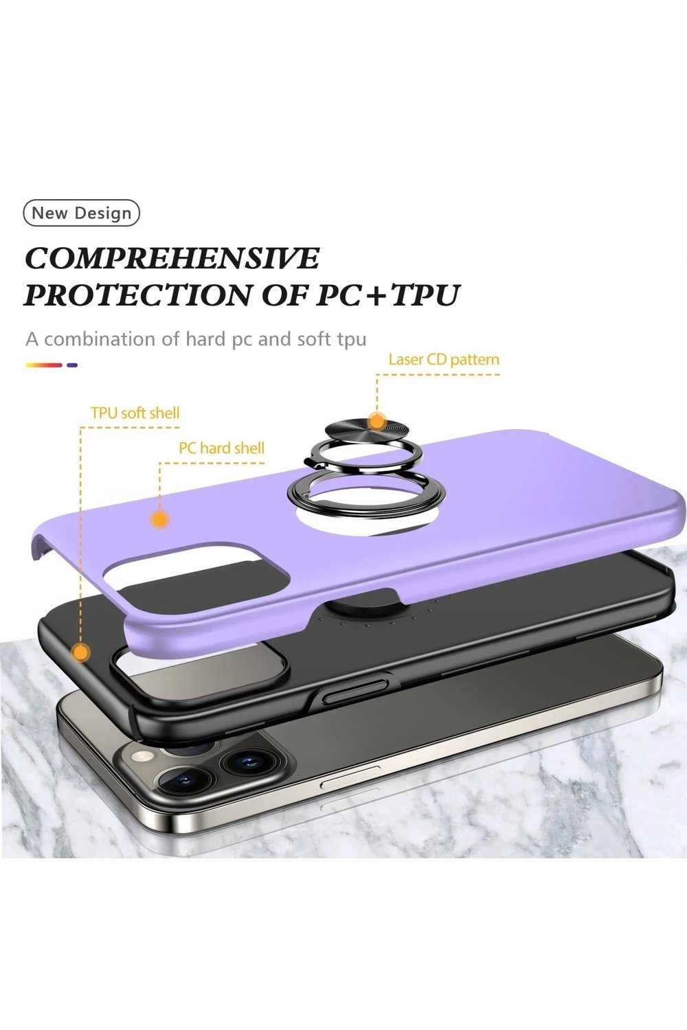 Mey İthalat®  iPhone 13 Pro Kılıf Elit Yüzüklü Kapak - Mor