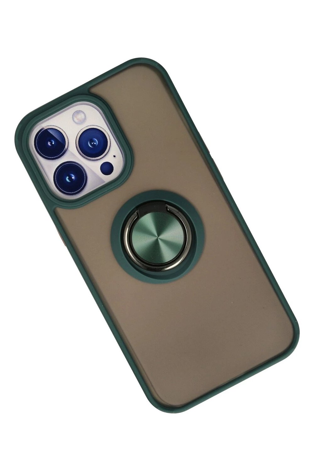 Mey İthalat®  iPhone 13 Pro Kılıf Montreal Yüzüklü Silikon Kapak - Yeşil