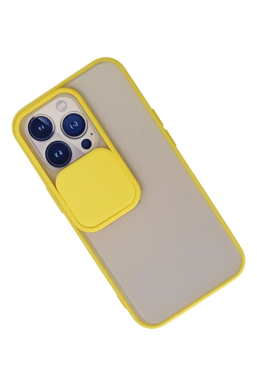 Mey İthalat®  iPhone 13 Pro Kılıf Palm Buzlu Kamera Sürgülü Silikon - Sarı
