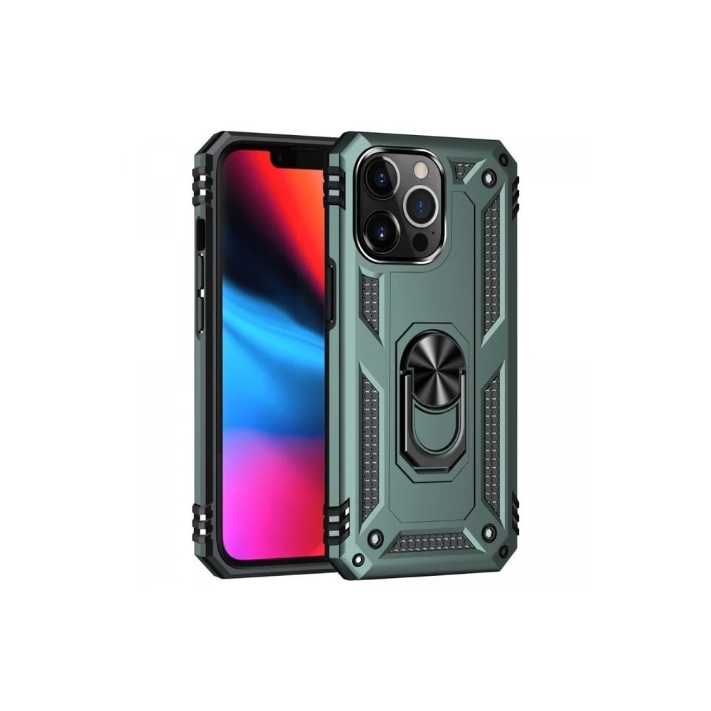 Mey İthalat®  iPhone 13 Pro Kılıf Sofya Yüzüklü Silikon Kapak - Yeşil