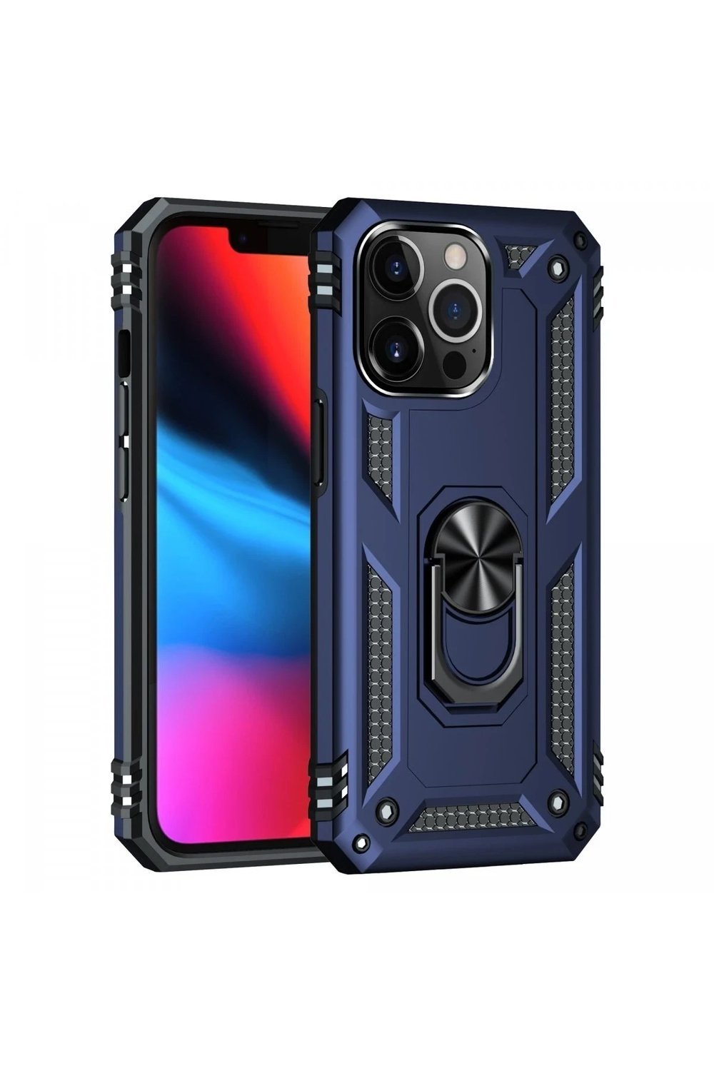 Mey İthalat®  iPhone 13 Pro Kılıf Sofya Yüzüklü Silikon Kapak - Lacivert