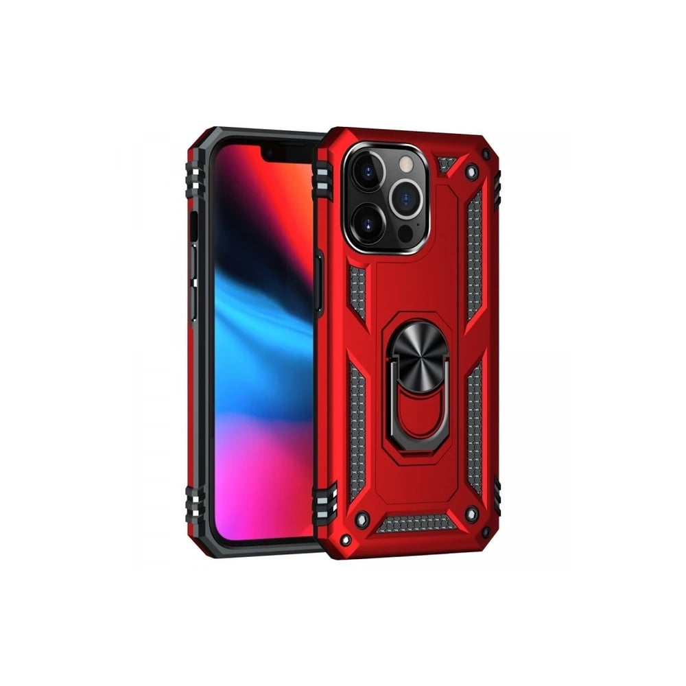 Mey İthalat®  iPhone 13 Pro Kılıf Sofya Yüzüklü Silikon Kapak - Kırmızı