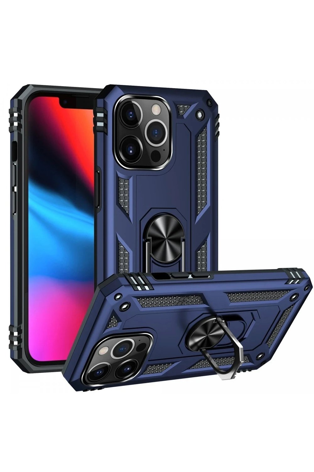 Mey İthalat®  iPhone 13 Pro Kılıf Sofya Yüzüklü Silikon Kapak - Lacivert