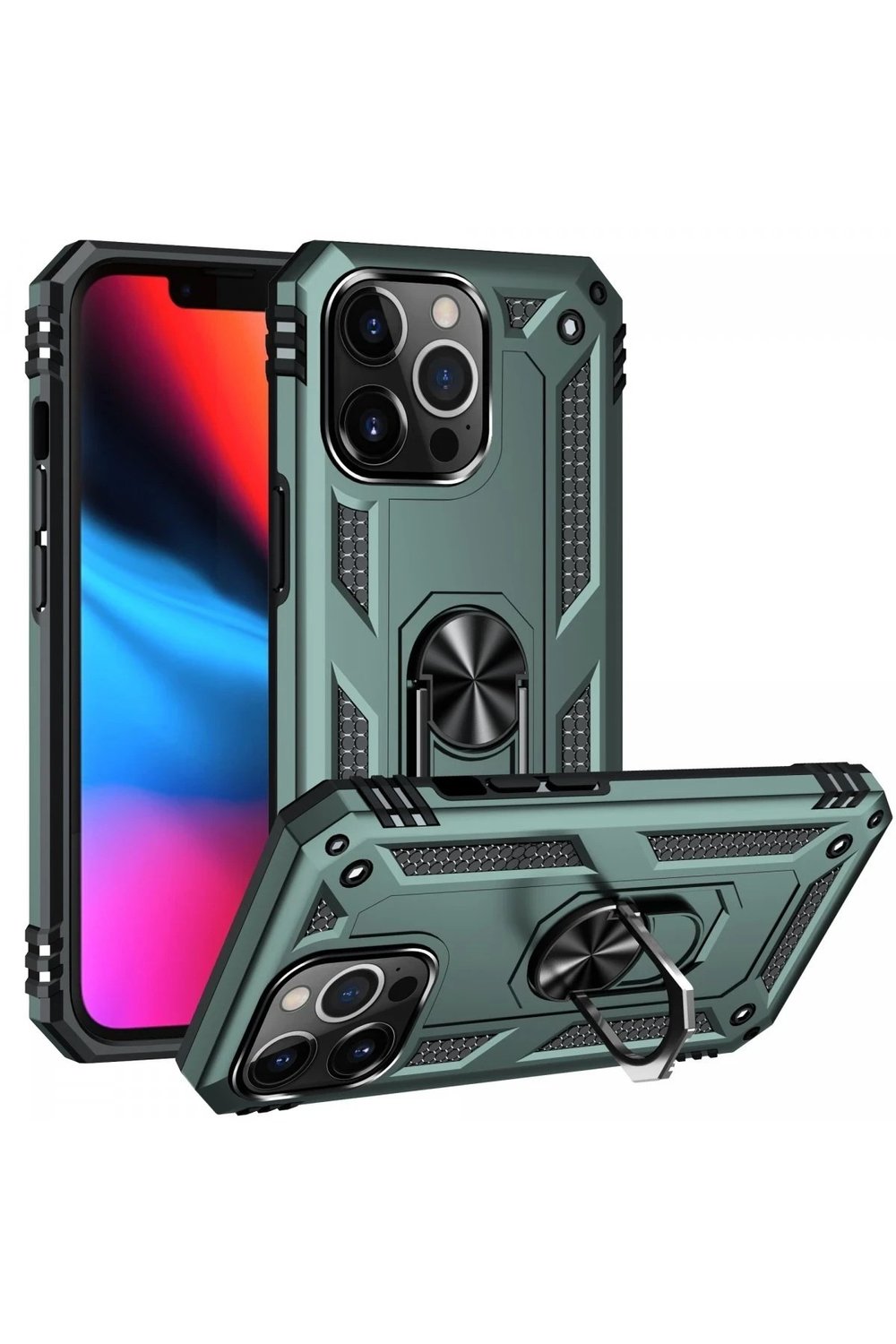 Mey İthalat®  iPhone 13 Pro Kılıf Sofya Yüzüklü Silikon Kapak - Yeşil