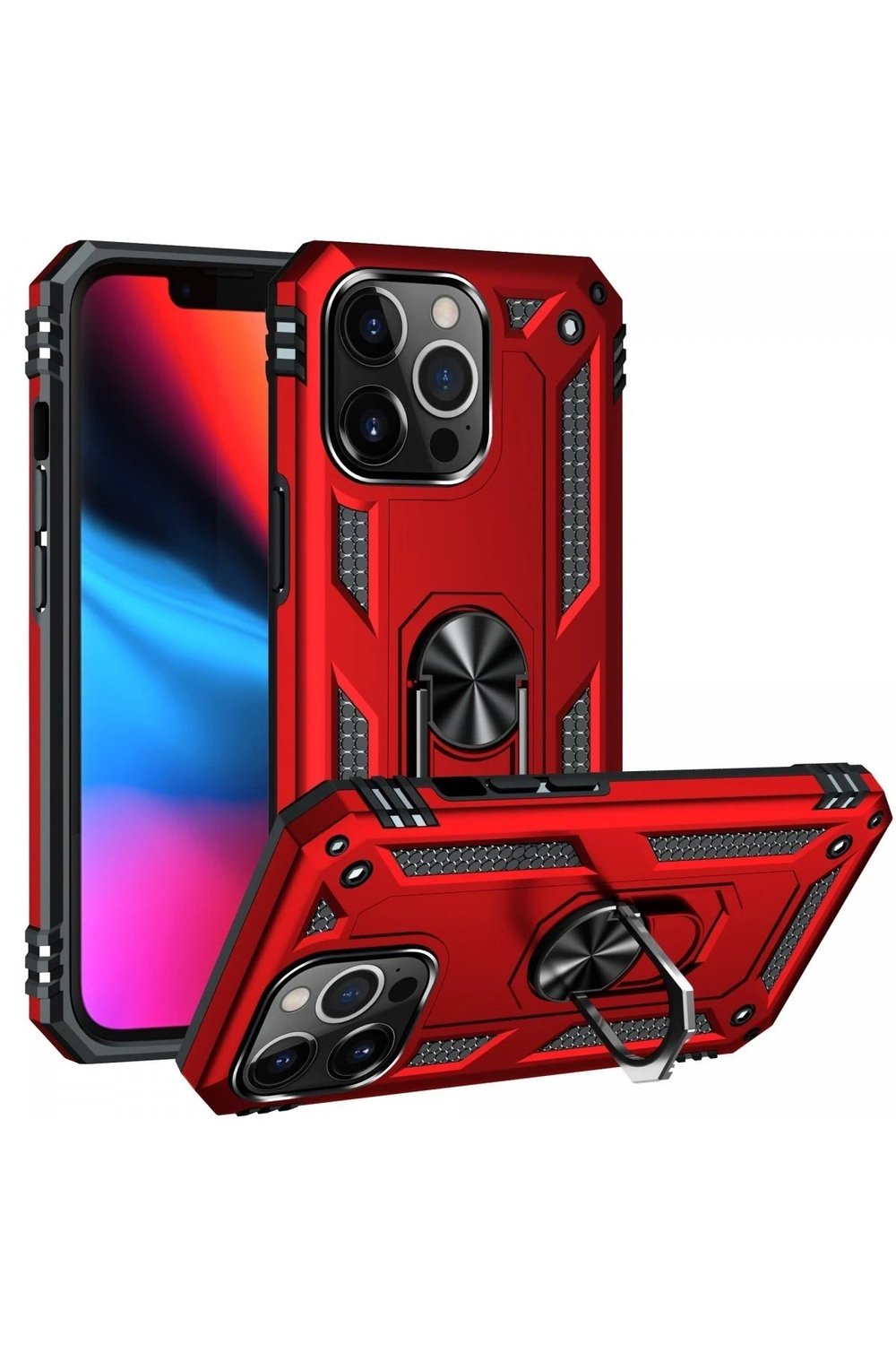 Mey İthalat®  iPhone 13 Pro Kılıf Sofya Yüzüklü Silikon Kapak - Kırmızı