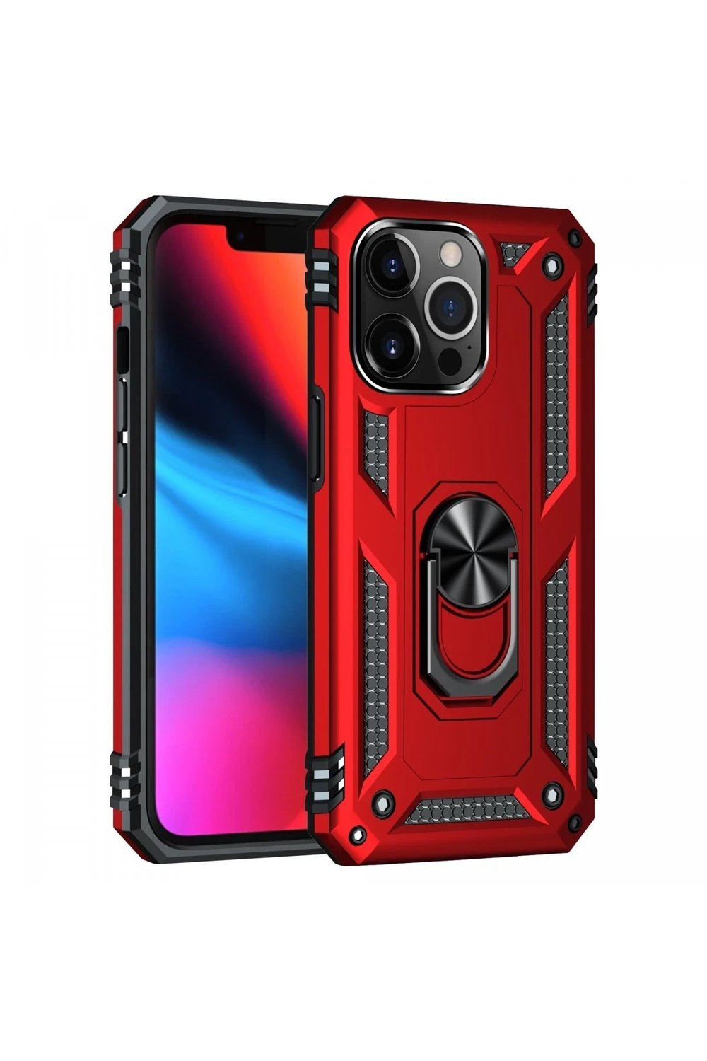 Mey İthalat®  iPhone 13 Pro Kılıf Sofya Yüzüklü Silikon Kapak - Kırmızı