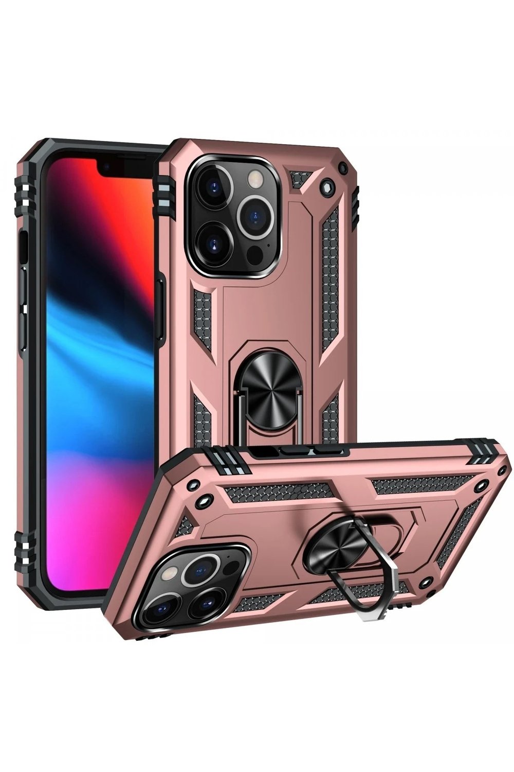 Mey İthalat®  iPhone 13 Pro Kılıf Sofya Yüzüklü Silikon Kapak - Rose