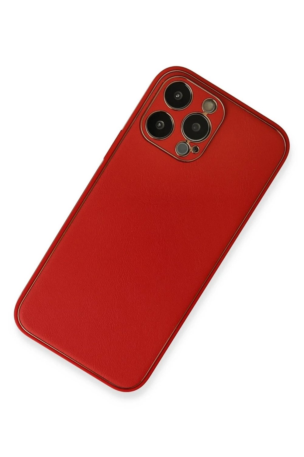 Mey İthalat®  iPhone 13 Pro Max Kılıf Coco Deri Silikon Kapak - Kırmızı