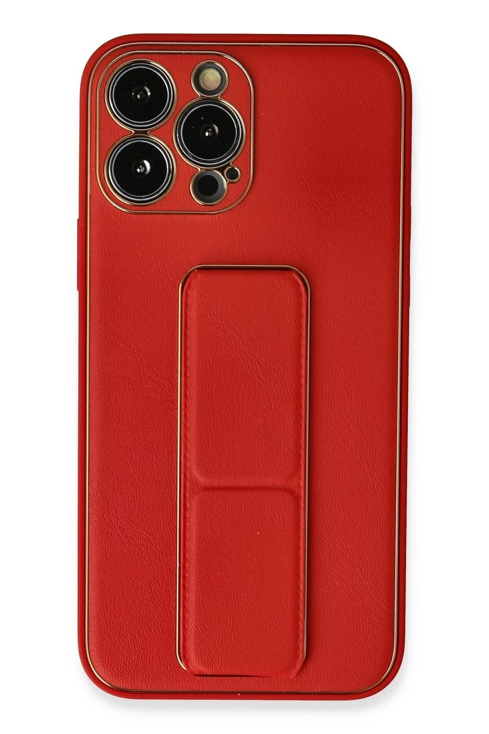 Mey İthalat®  iPhone 13 Pro Max Kılıf Coco Deri Standlı Kapak - Kırmızı