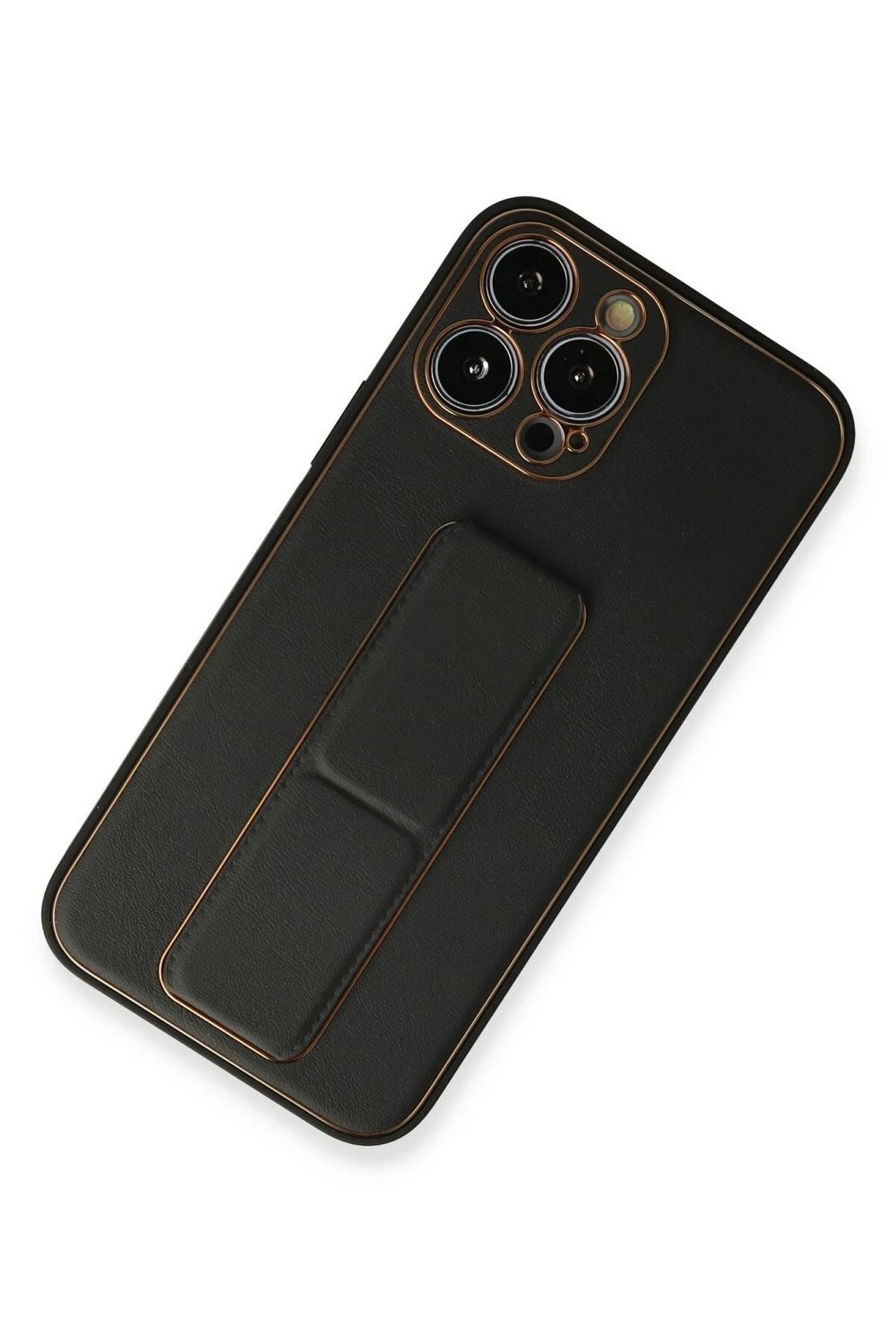 Mey İthalat®  iPhone 13 Pro Max Kılıf Coco Deri Standlı Kapak - Siyah