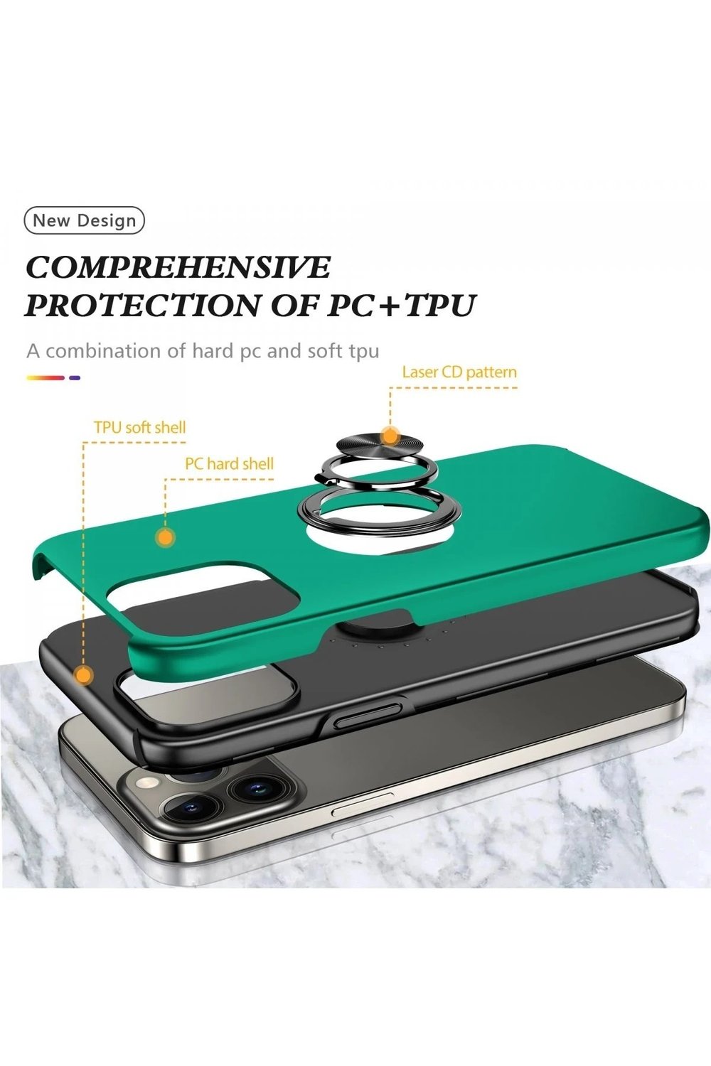 Mey İthalat®  iPhone 13 Pro Max Kılıf Elit Yüzüklü Kapak - Yeşil