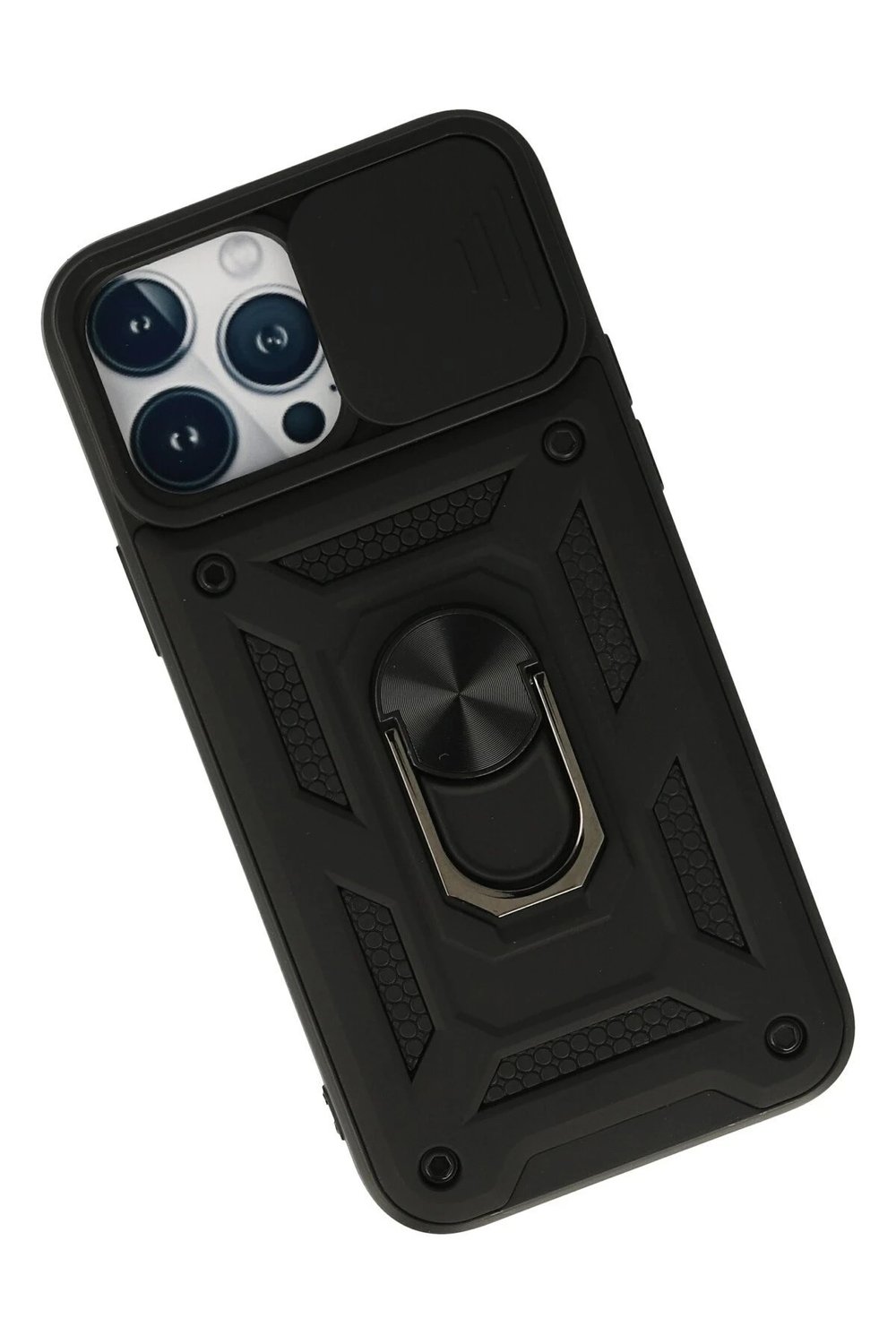 Mey İthalat®  iPhone 13 Pro Max Kılıf Pars Lens Yüzüklü Silikon - Siyah