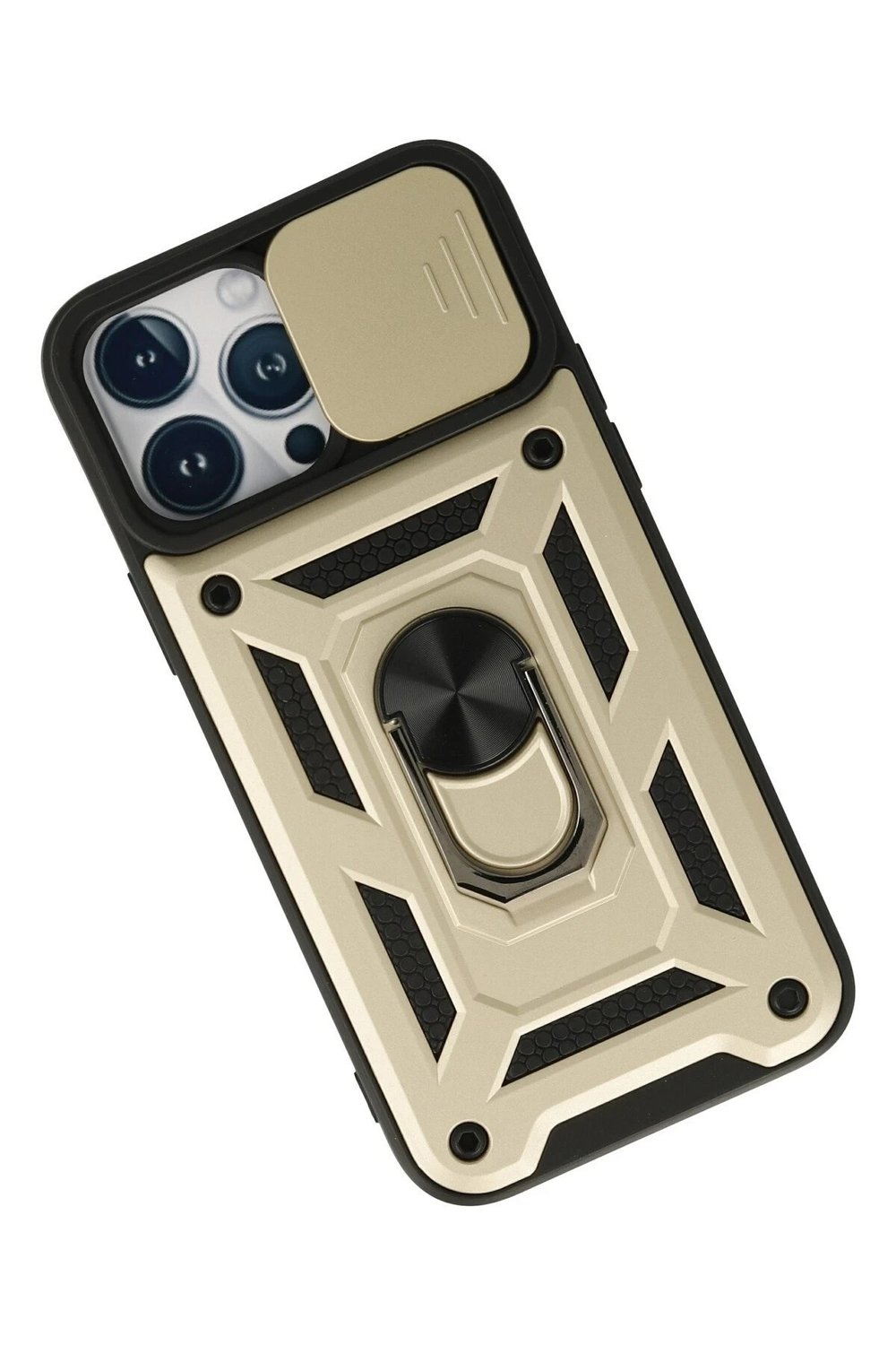 Mey İthalat®  iPhone 13 Pro Max Kılıf Pars Lens Yüzüklü Silikon - Gold