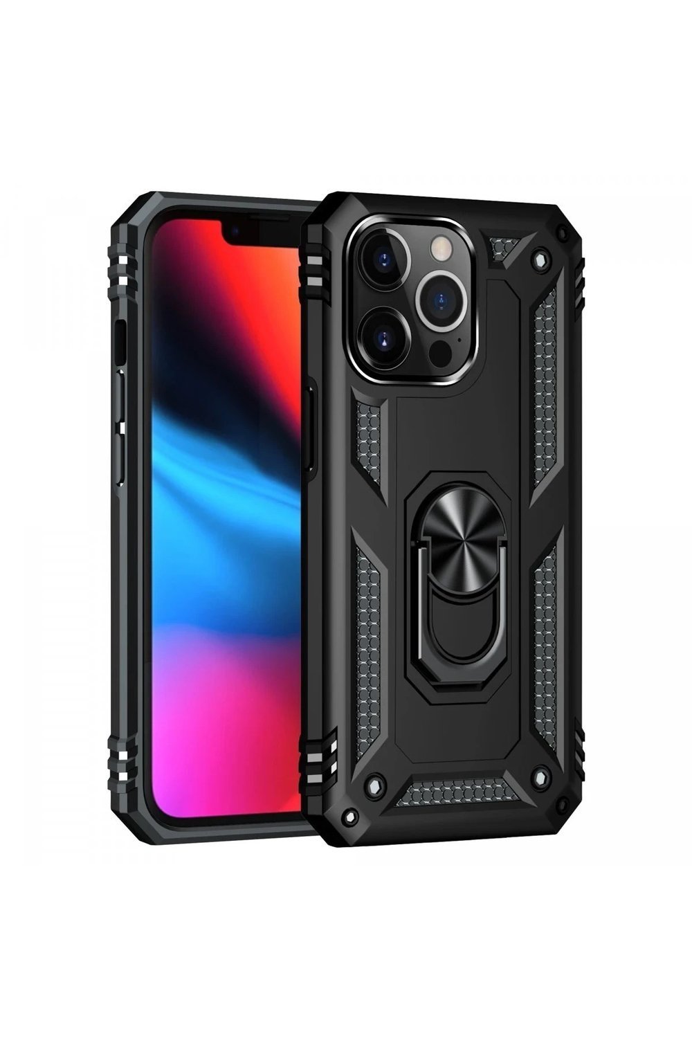 Mey İthalat®  iPhone 13 Pro Max Kılıf Sofya Yüzüklü Silikon Kapak - Siyah