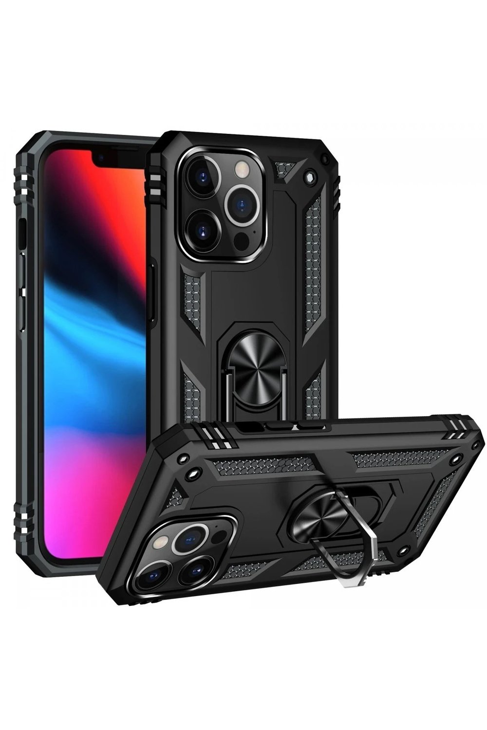 Mey İthalat®  iPhone 13 Pro Max Kılıf Sofya Yüzüklü Silikon Kapak - Siyah