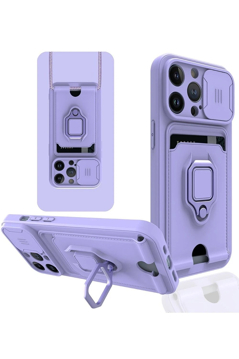 Mey İthalat®  iPhone 13 Pro Max Kılıf Zuma Kartvizitli Yüzüklü Silikon - Lila