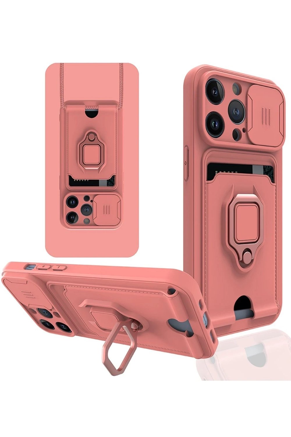 Mey İthalat®  iPhone 13 Pro Max Kılıf Zuma Kartvizitli Yüzüklü Silikon - Pembe