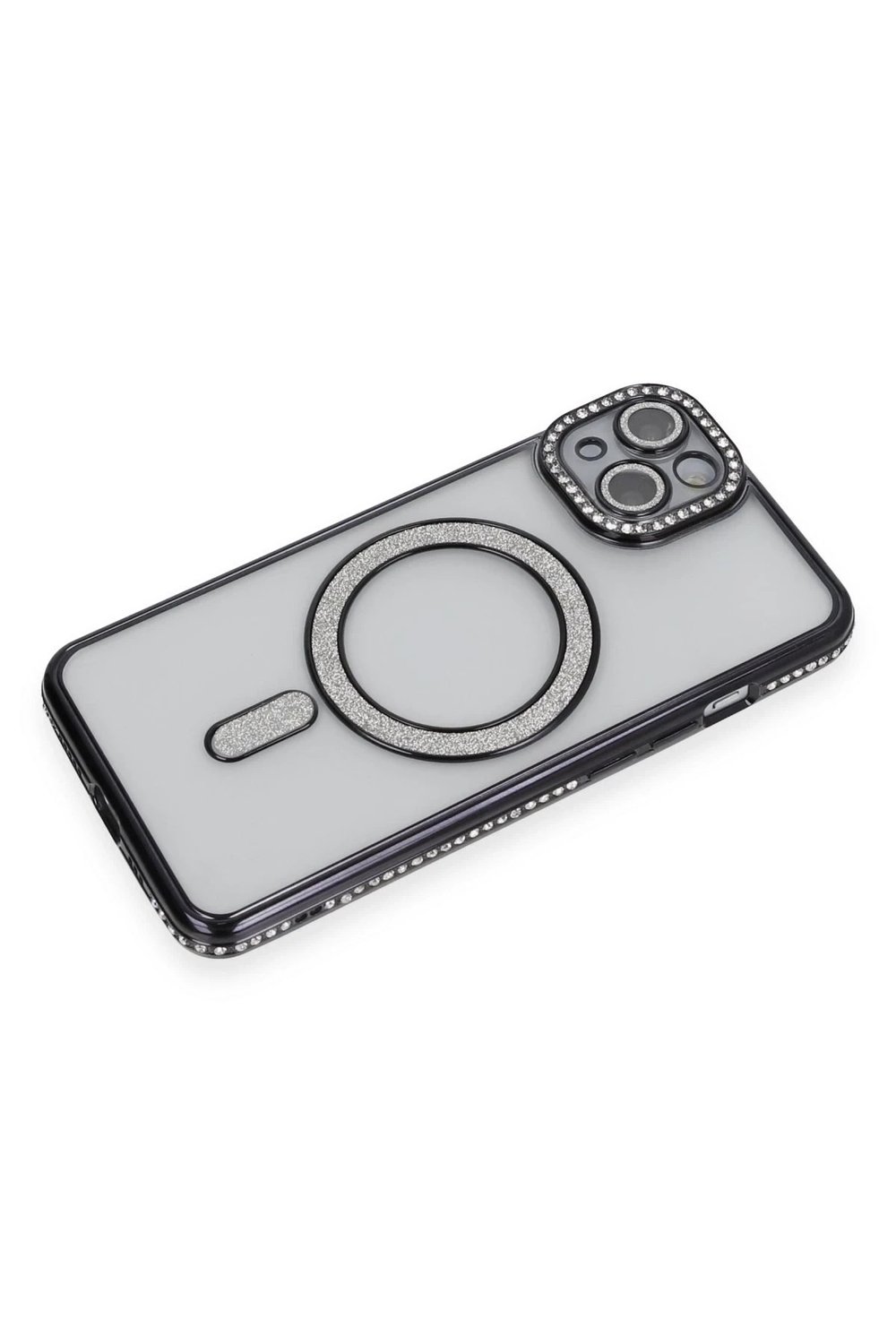 Mey İthalat®  iPhone 14 Kılıf Joke Simli Magneticsafe Kılıf - Siyah