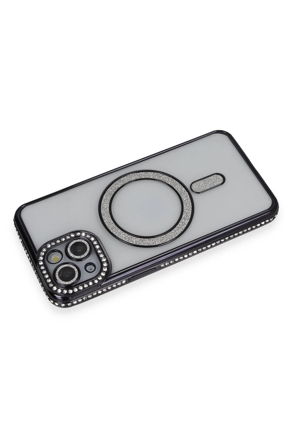 Mey İthalat®  iPhone 14 Kılıf Joke Simli Magneticsafe Kılıf - Siyah