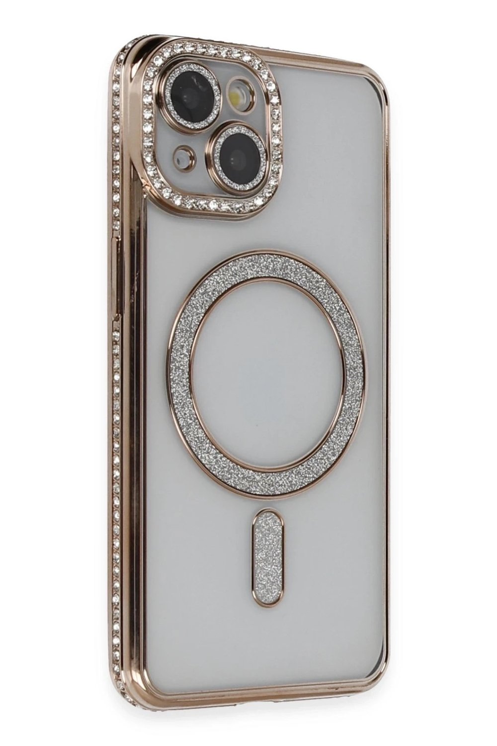 Mey İthalat®  iPhone 14 Kılıf Joke Simli Magneticsafe Kılıf - Gold