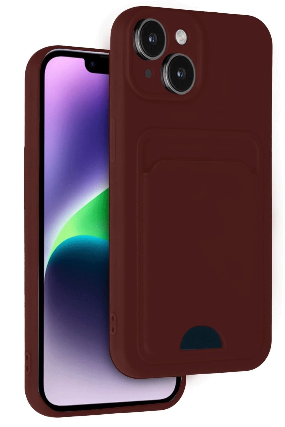 Mey İthalat®  iPhone 14 Kılıf Kelvin Kartvizitli Silikon - Bordo