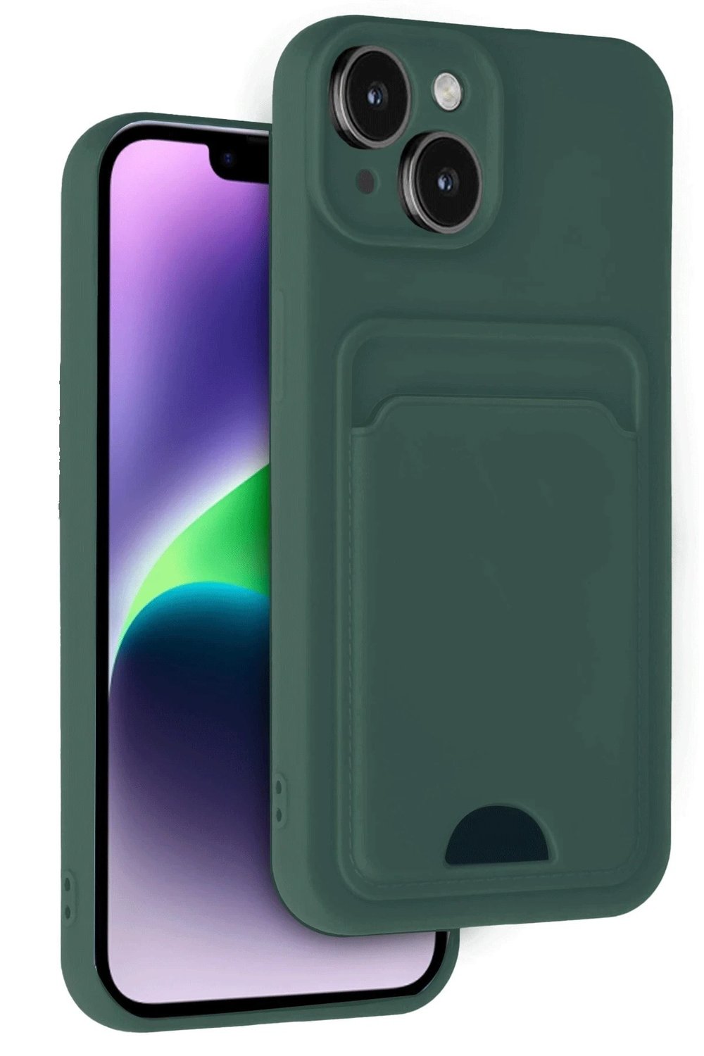 Mey İthalat®  iPhone 14 Kılıf Kelvin Kartvizitli Silikon - Koyu Yeşil