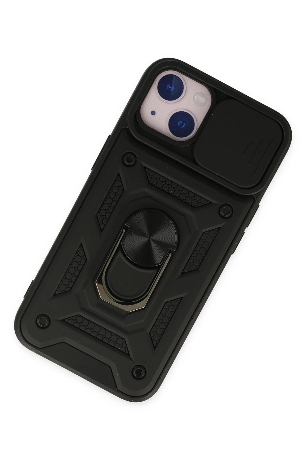 Mey İthalat®  iPhone 14 Kılıf Pars Lens Yüzüklü Silikon - Siyah