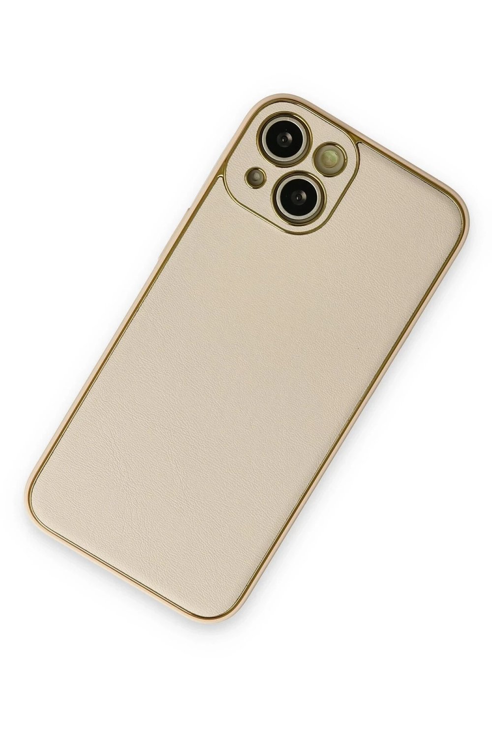Mey İthalat®  iPhone 14 Plus Kılıf Coco Deri Silikon Kapak - Gold