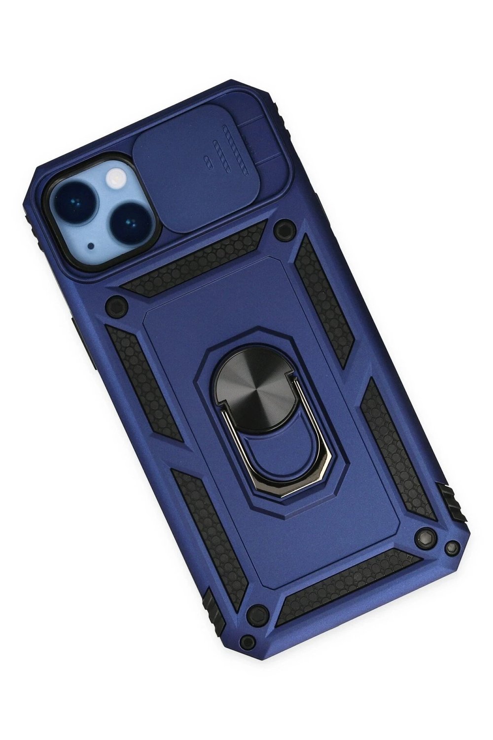 Mey İthalat®  iPhone 14 Plus Kılıf Pars Lens Yüzüklü Silikon - Lacivert