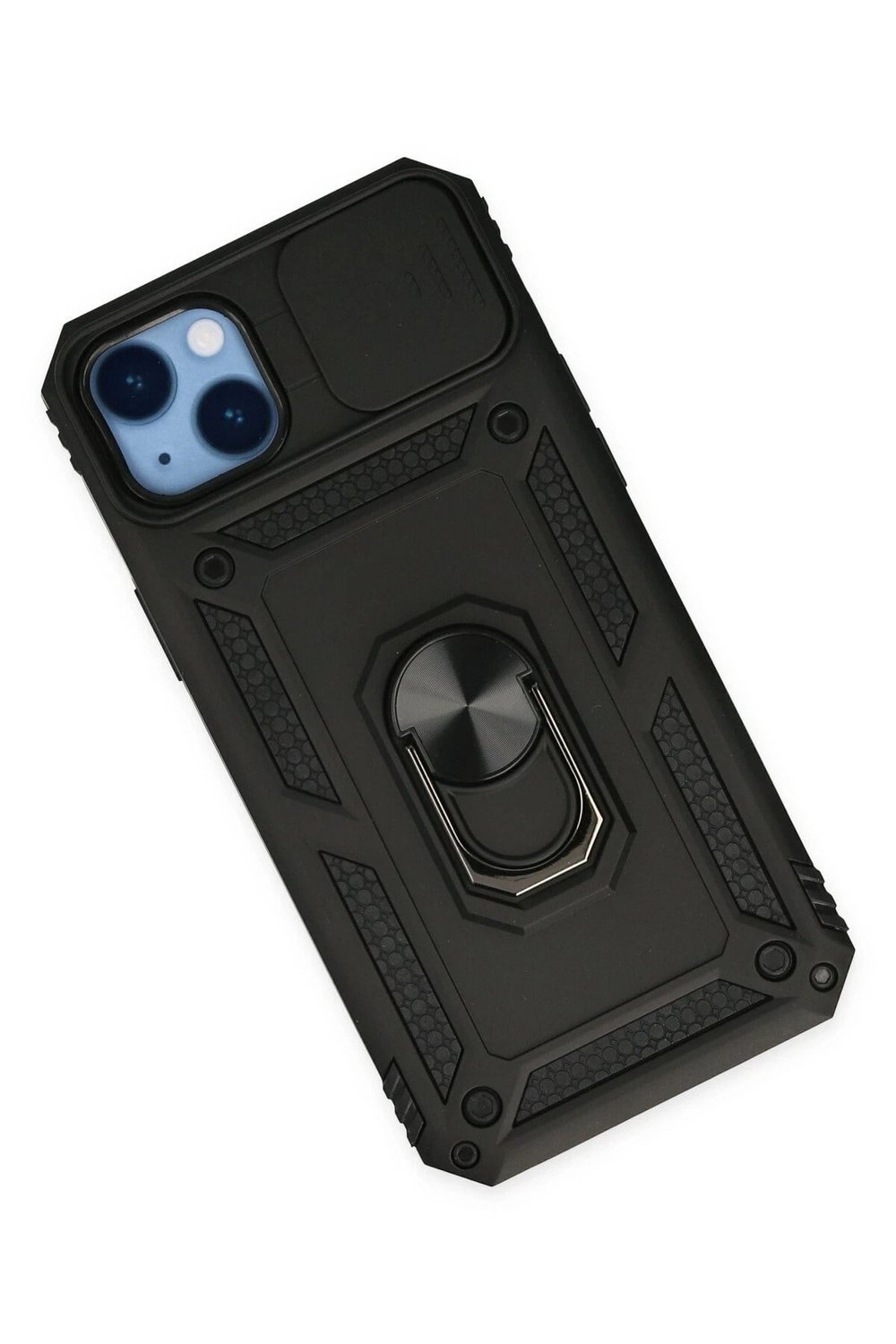Mey İthalat®  iPhone 14 Plus Kılıf Pars Lens Yüzüklü Silikon - Siyah