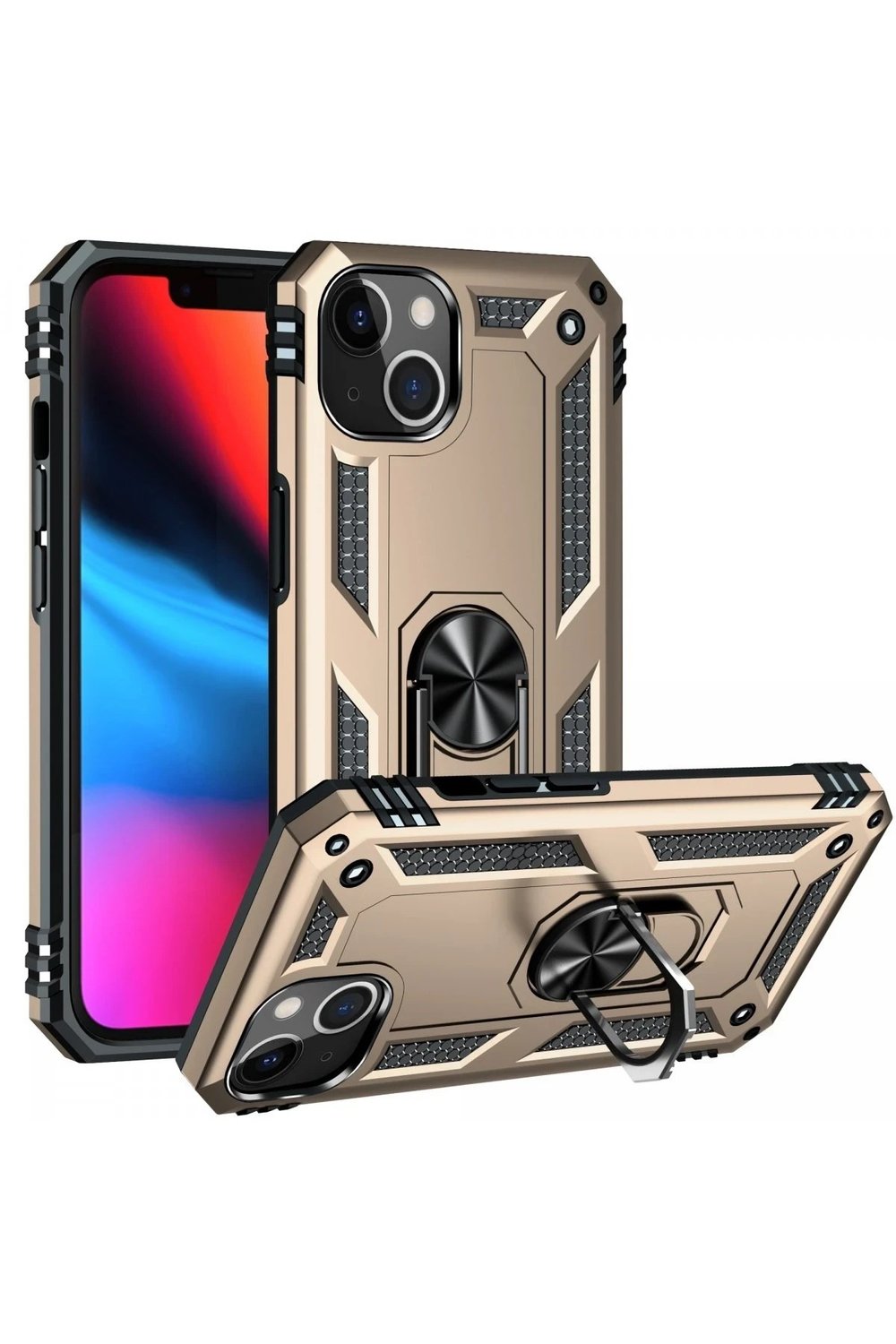 Mey İthalat®  iPhone 14 Plus Kılıf Sofya Yüzüklü Silikon Kapak - Gold