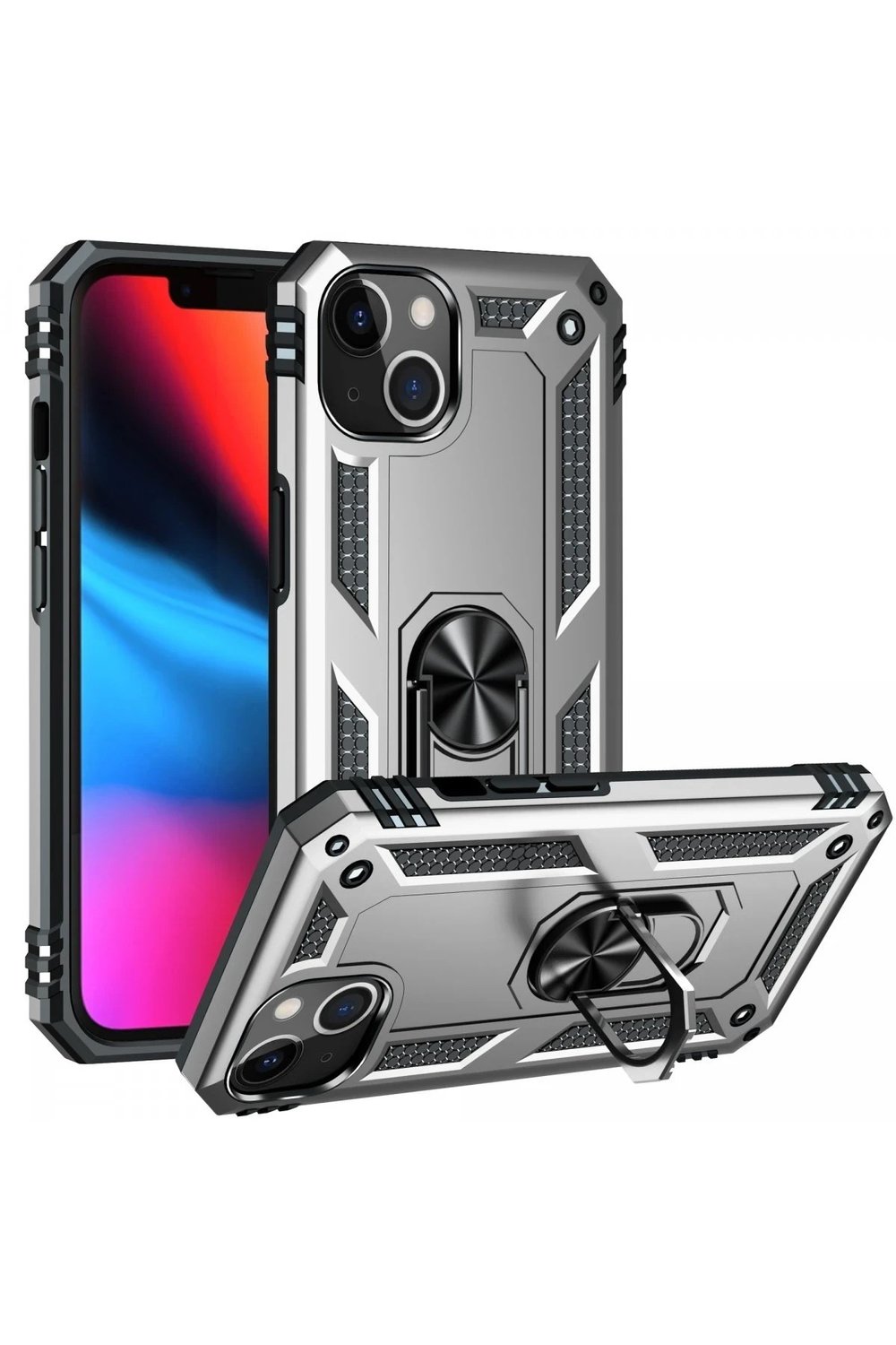 Mey İthalat®  iPhone 14 Plus Kılıf Sofya Yüzüklü Silikon Kapak - Gümüş