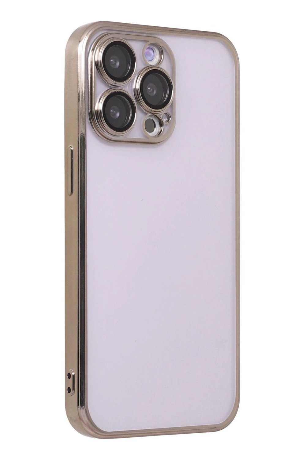 Mey İthalat®  iPhone 14 Pro Kılıf  Lensli Silikon - Gold