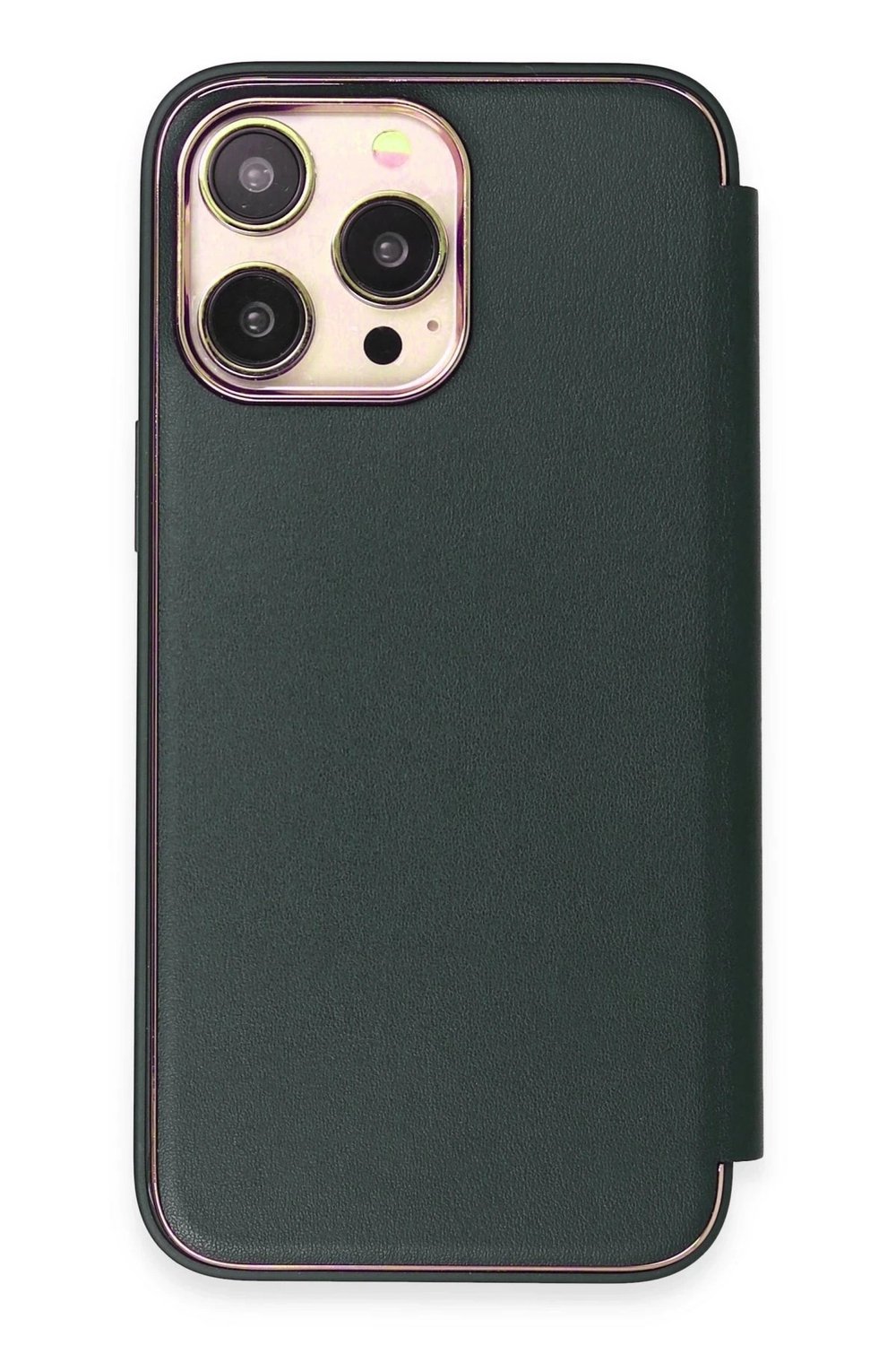 Mey İthalat®  iPhone 14 Pro Kılıf Dolpin Kapaklı - Koyu Yeşil