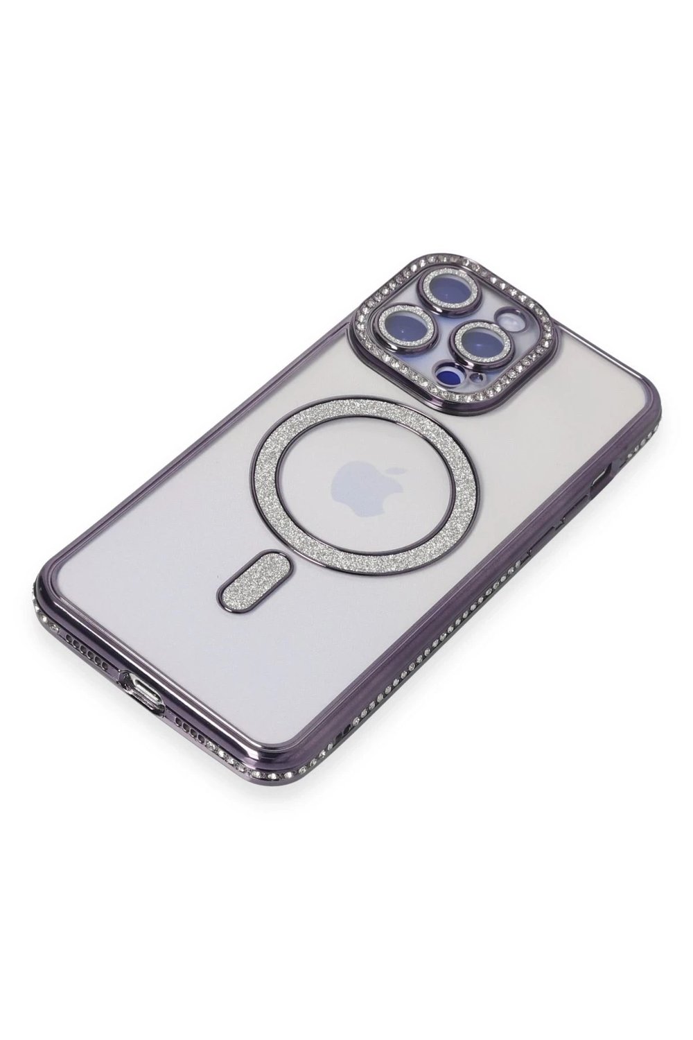 Mey İthalat®  iPhone 14 Pro Kılıf Joke Simli Magneticsafe Kılıf - Derin Mor