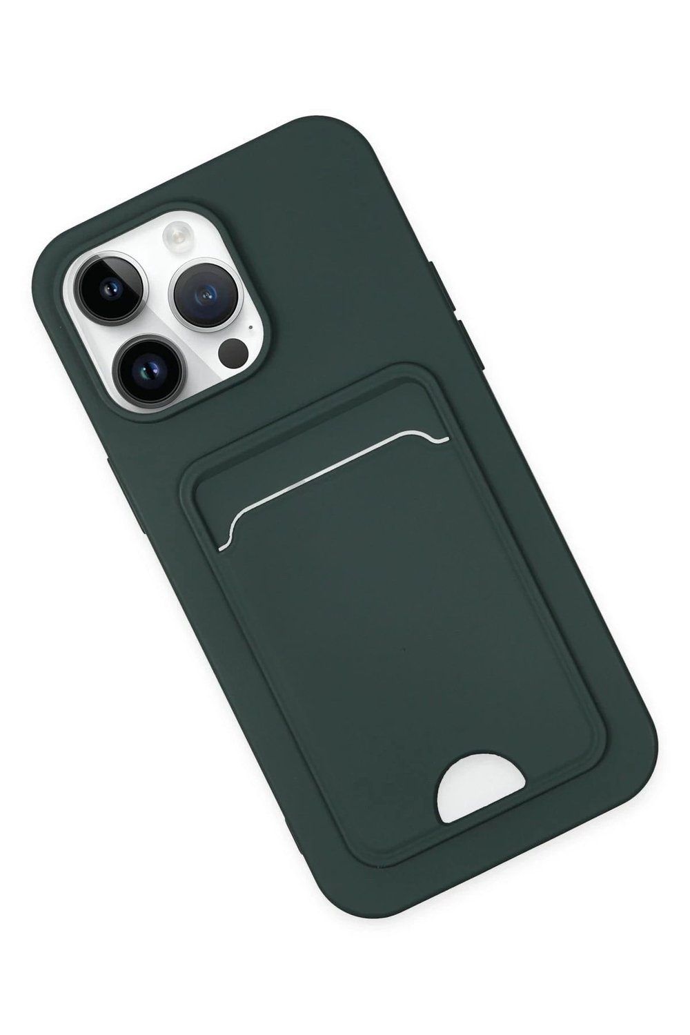 Mey İthalat®  iPhone 14 Pro Kılıf Kelvin Kartvizitli Silikon - Koyu Yeşil