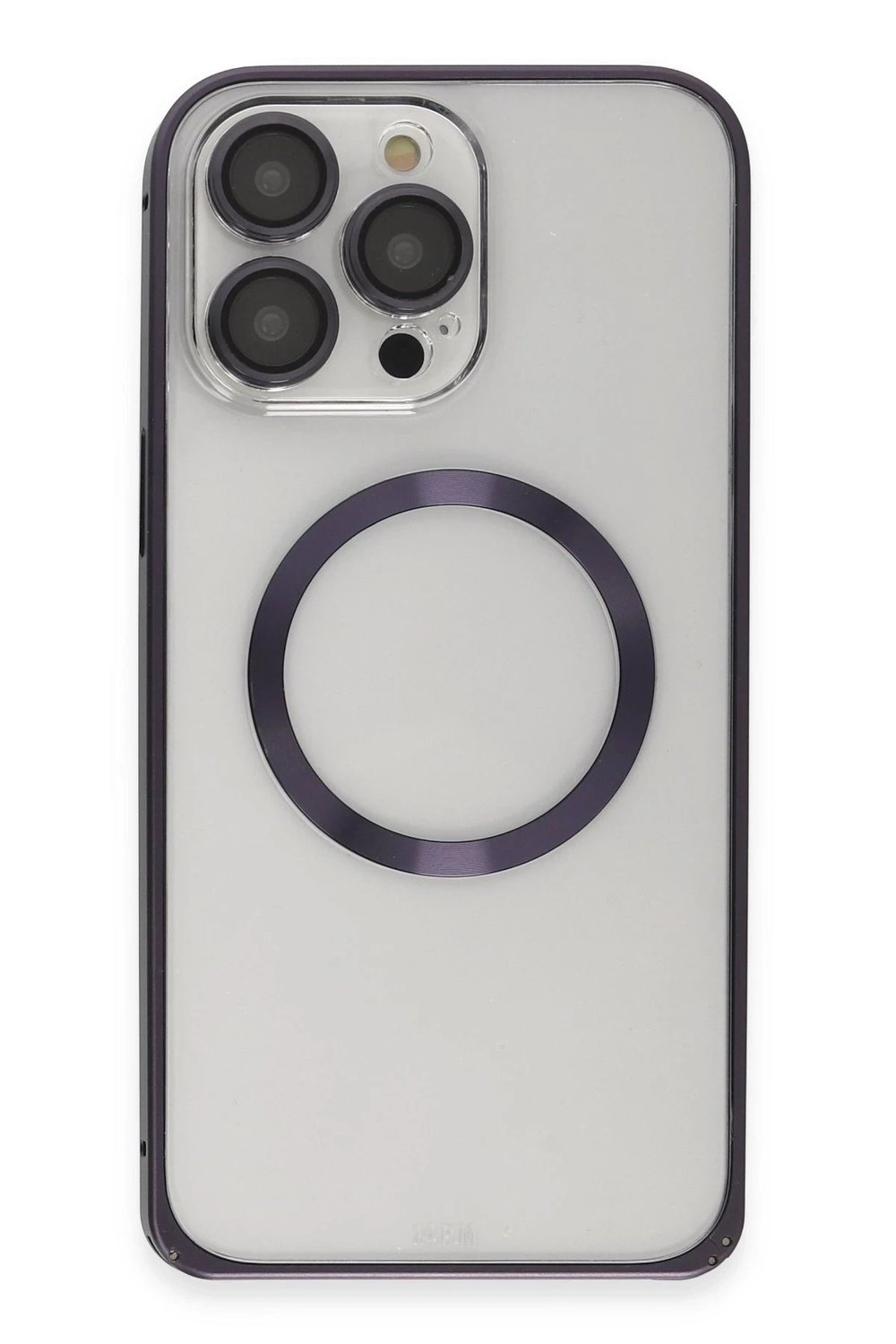 Mey İthalat®  iPhone 14 Pro Kılıf Metal Bumper Magneticsafe Kapak - Derin Mor