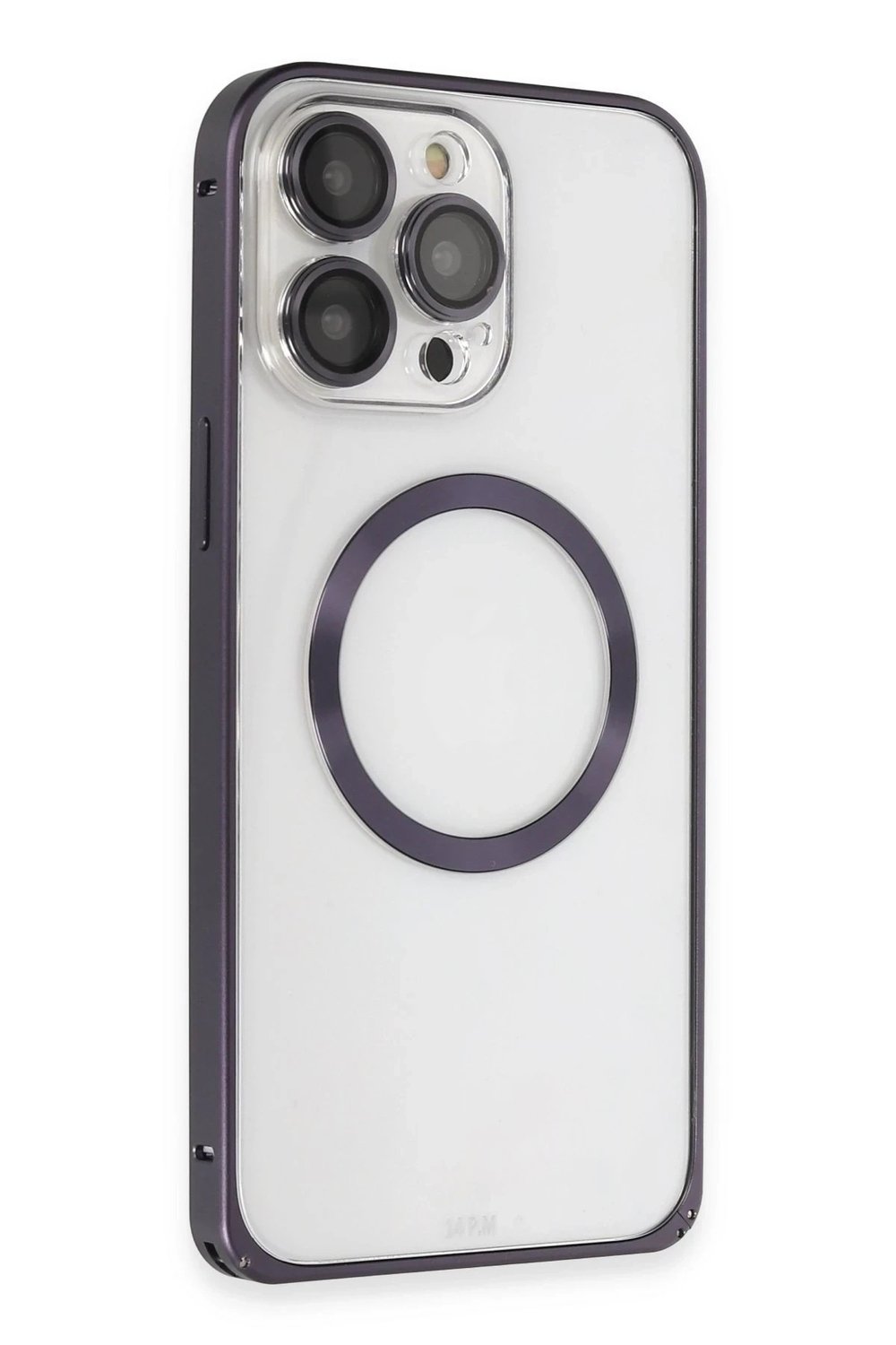 Mey İthalat®  iPhone 14 Pro Kılıf Metal Bumper Magneticsafe Kapak - Derin Mor