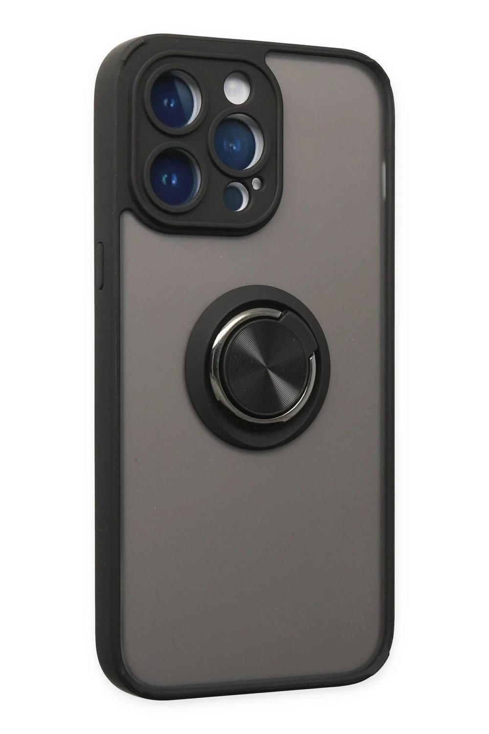 Mey İthalat®  iPhone 14 Pro Kılıf Montreal Yüzüklü Silikon Kapak - Siyah