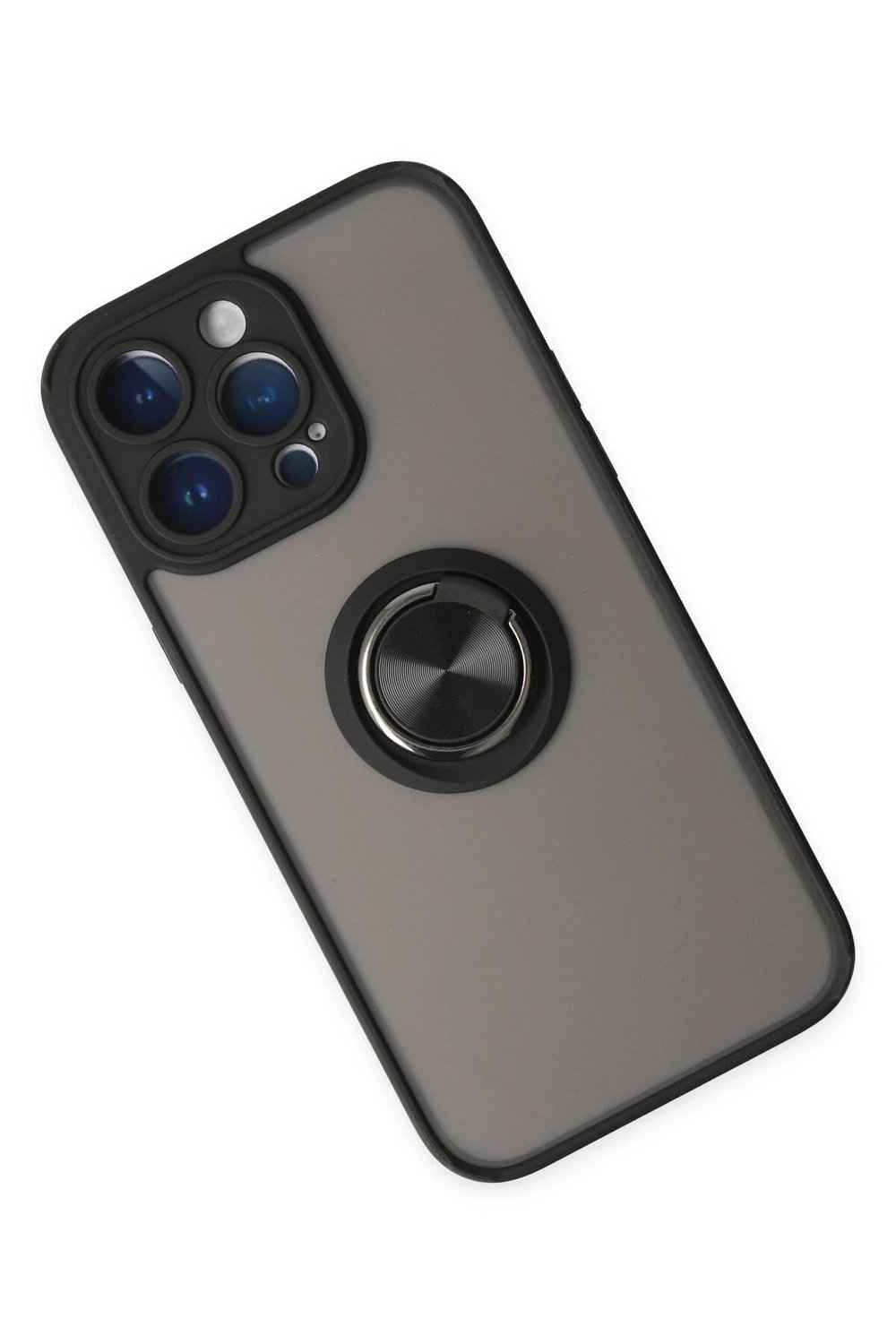 Mey İthalat®  iPhone 14 Pro Kılıf Montreal Yüzüklü Silikon Kapak - Siyah