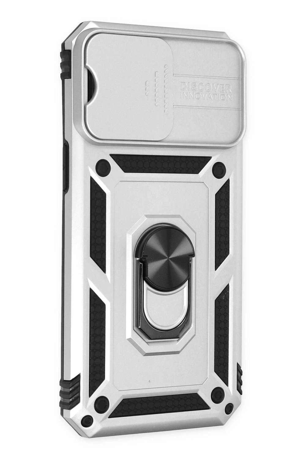 Mey İthalat®  iPhone 14 Pro Kılıf Pars Lens Yüzüklü Silikon - Gümüş
