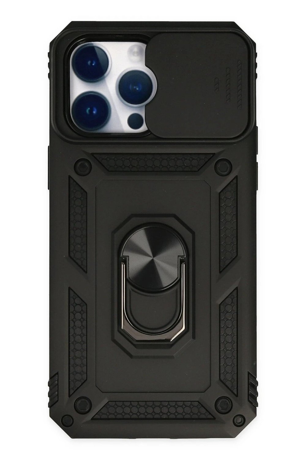 Mey İthalat®  iPhone 14 Pro Kılıf Pars Lens Yüzüklü Silikon - Siyah